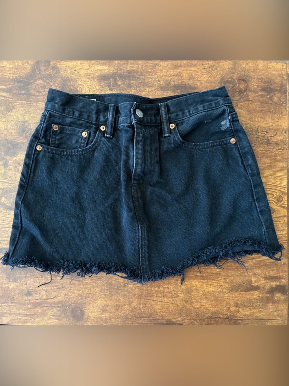 Levi's Black Frayed Hem Denim Skirt